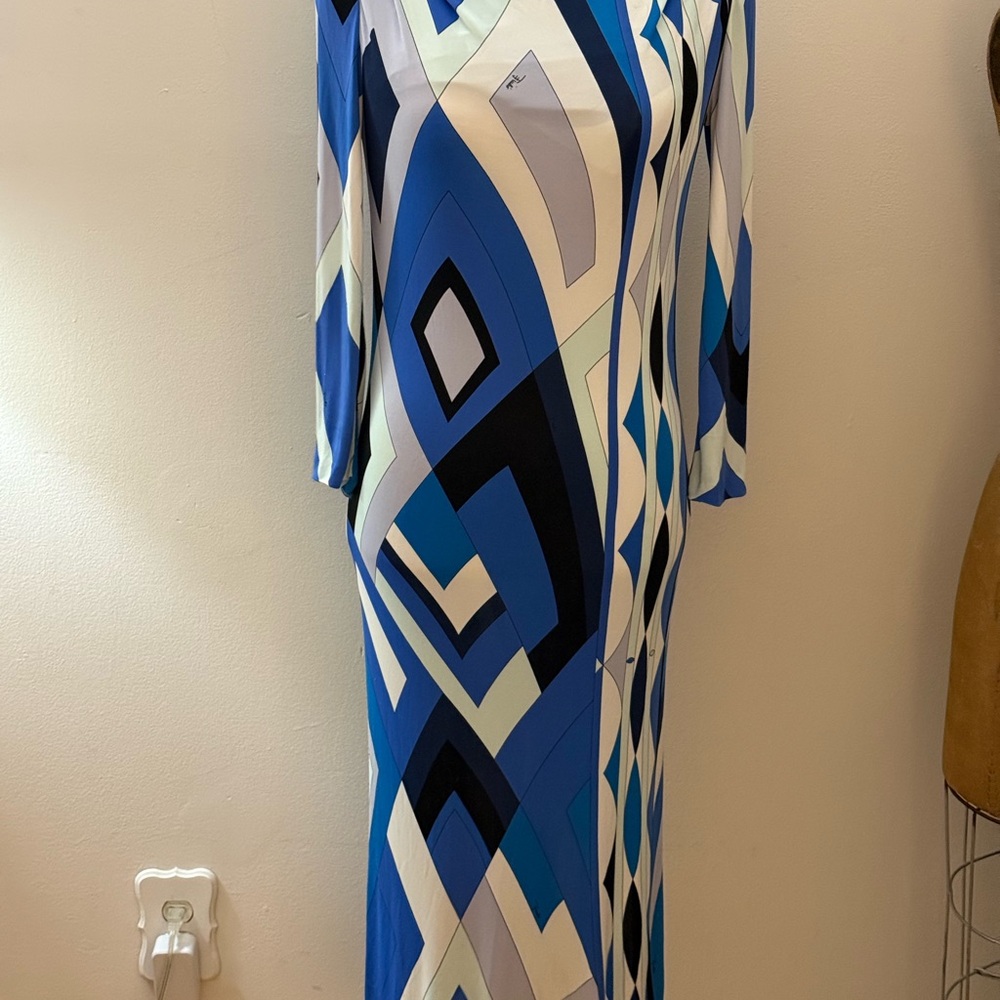 Geometric Blue Maxi Dress